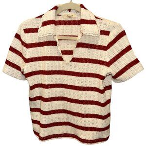 madewell cinnamon red white textured Breton stripe knit sweater top XXS